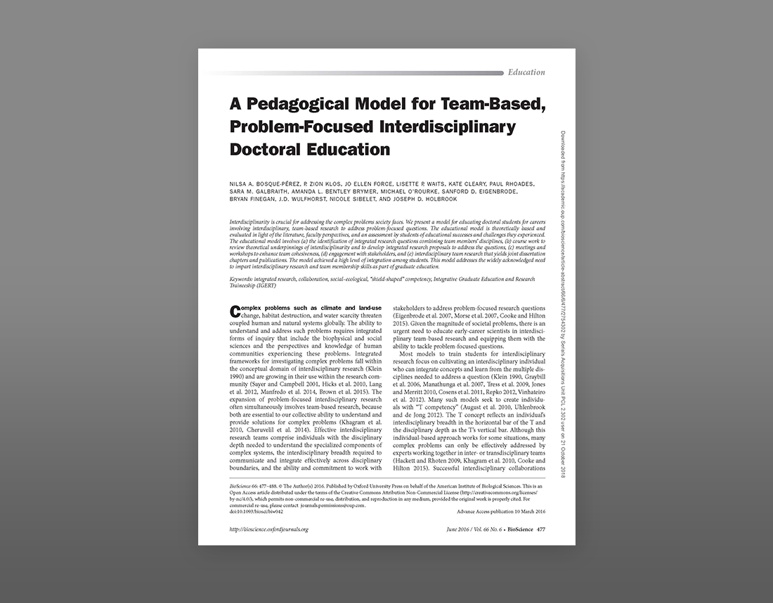 photo of A Pedagogical Model For Team-Based, Problem-Focused Interdisciplinary Doctoral Education