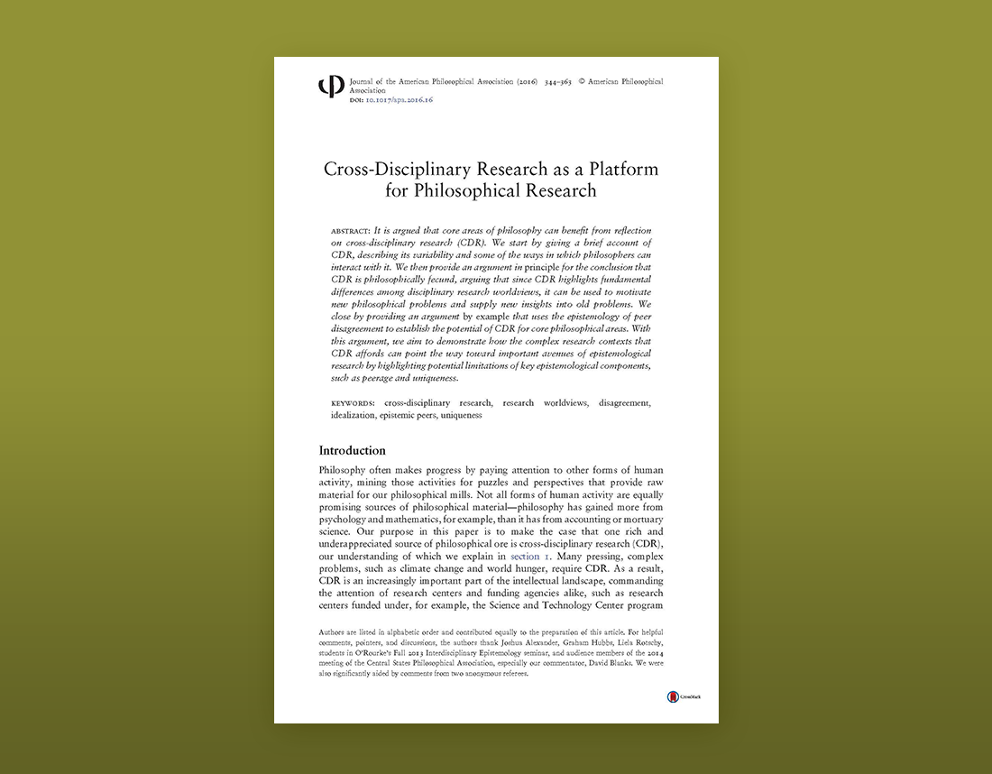 photo of article: Cross-Disciplinary Research as a Platform for Philosophical Research
