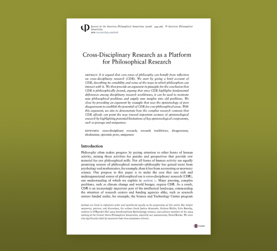photo of article: Cross-Disciplinary Research as a Platform for Philosophical Research